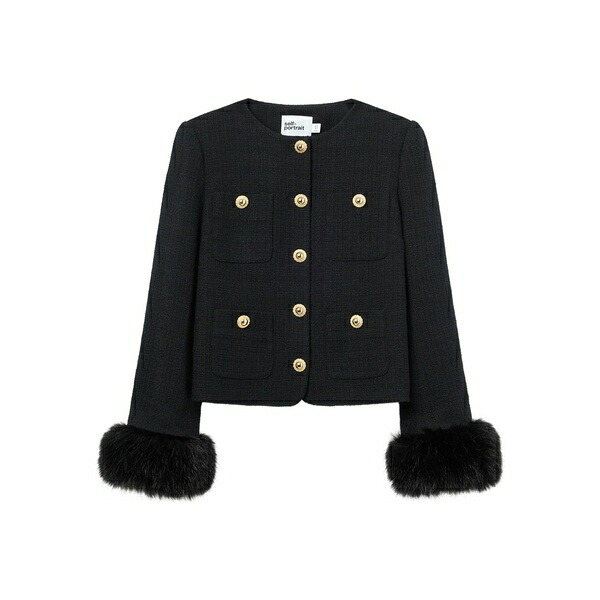 セルフ・ポートレイト レディース 上衣＆上衣 アウター Faux fur-cuff buttoned jacket Black