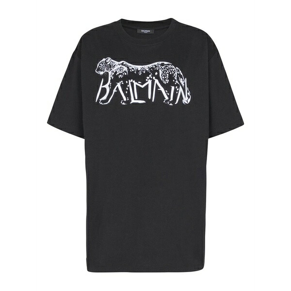 バルマン レディース Tシャツ トップス Leopard-print t-shirt Black|asty