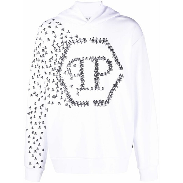 フィリッププレイン メンズ パーカー・スウェットシャツ アウター Skull and bones cotton hoodie White｜asty