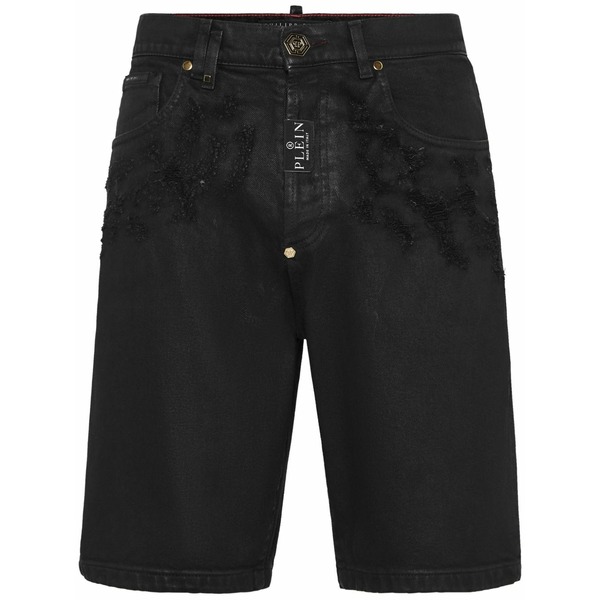 フィリッププレイン メンズ カジュアルパンツ ボトムス Ripped-detail denim shorts Black｜asty