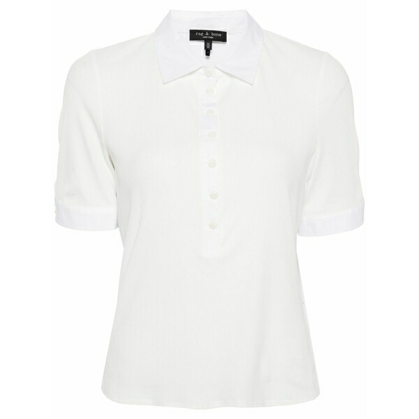 ラグアンドボーン レディース スポーツシャツ トップス Ribbed cotton-modal blend polo shirt White