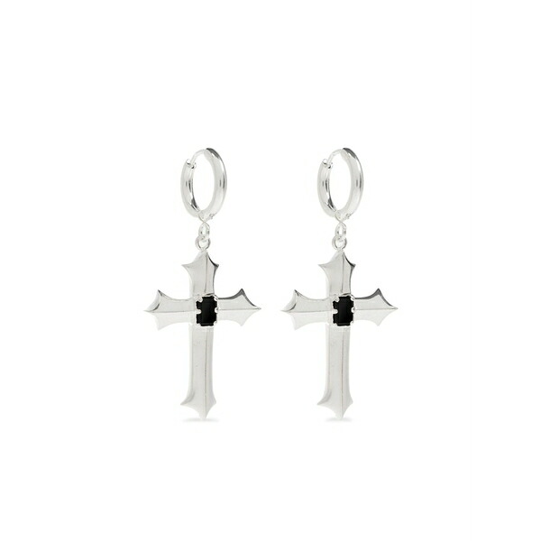 ミスビヘイブ メンズ ピアス・イヤリング 付属物 Cross-pendant hoop earrings Silver