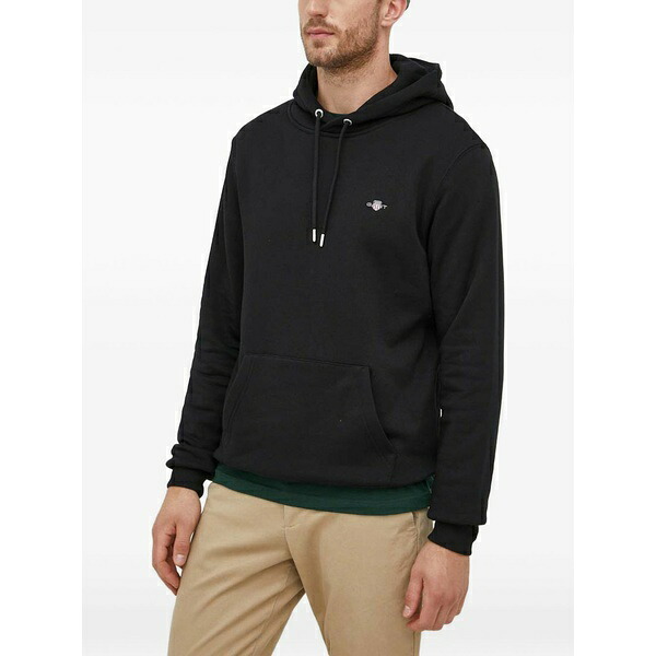ガント メンズ パーカー・スウェットシャツ アウター Shield logo-embroidery hoodie Black