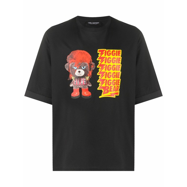 ニールバレット メンズ Tシャツ トップス Ziggie bear print cotton t-shirt Black｜asty