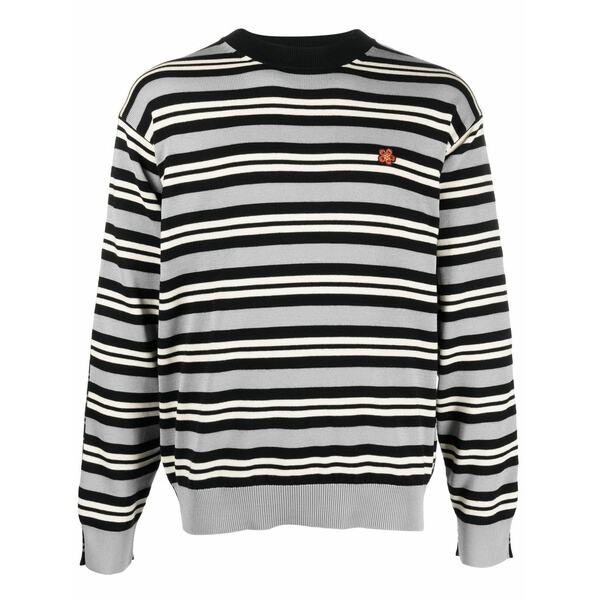 ケンゾー メンズ ニット&セーター アウター Floral-embroidered striped jumper Grey|asty
