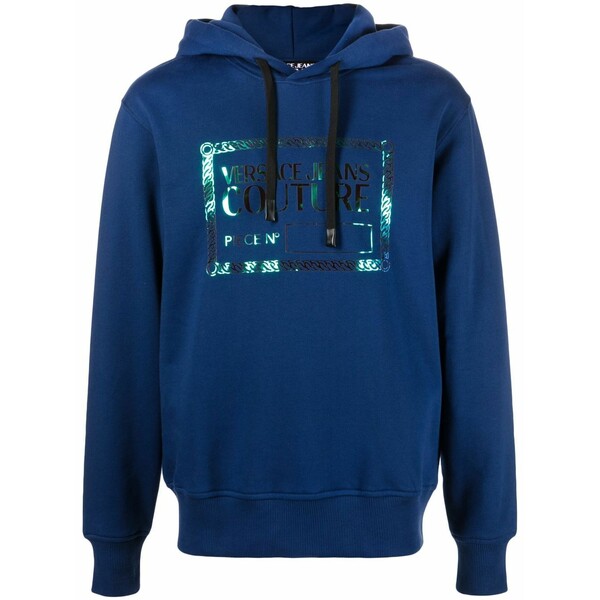 ベルサーチ メンズ パーカー・スウェットシャツ アウター Logo plaque cotton hoodie Blue|asty