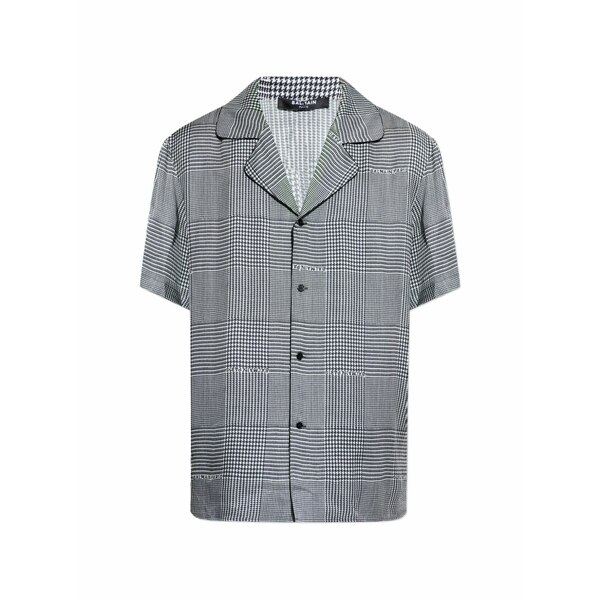 バルマン メンズ シャツ トップス Houndstooth-pattern shirt Black｜asty