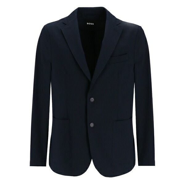 ボス メンズ ジャケット＆ブルゾン アウター Single-breasted patch-pocket blazer Blue