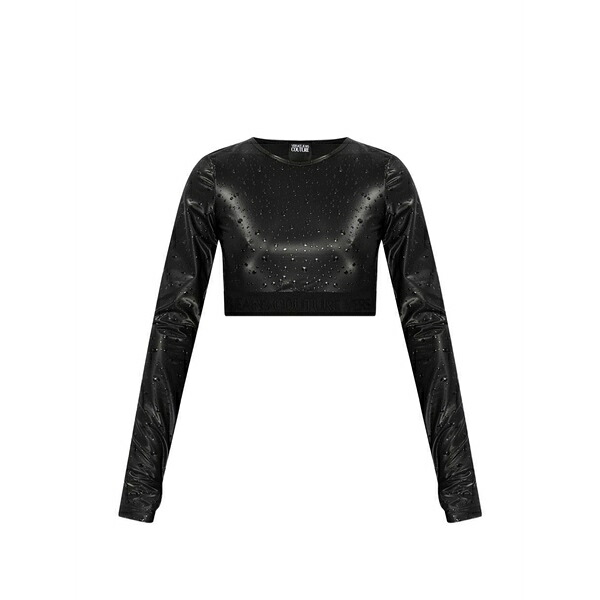 ベルサーチ レディース Tシャツ トップス Long-sleeves crop top Black|asty