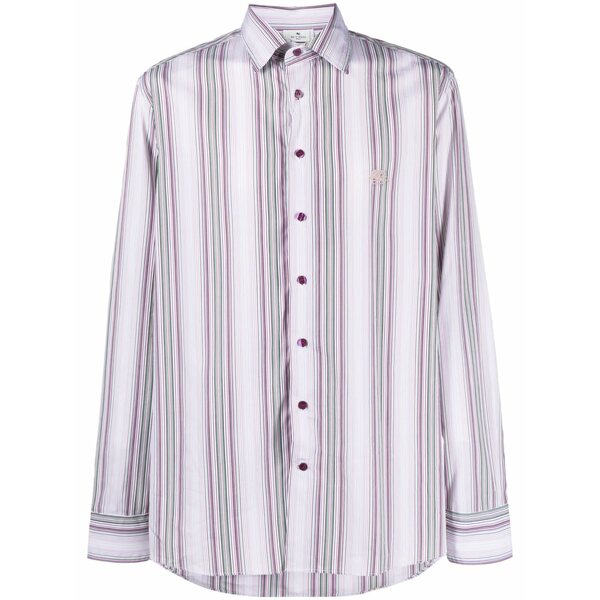 エトロ メンズ シャツ トップス Logo-embroidered striped shirt Pink｜asty