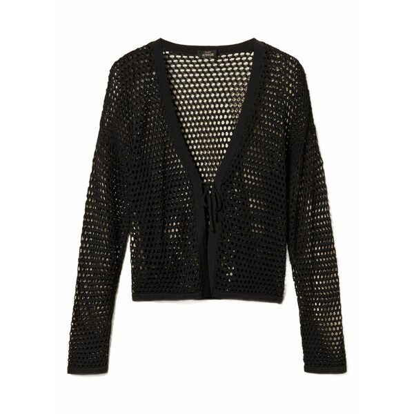 ツイン仕掛ける レディース ジレー アウター Cut-out detail long-sleeve cardigan Black