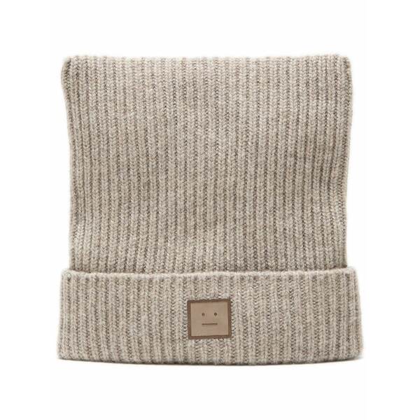 アクネ ストゥディオズ メンズ 帽子 アクセサリー Face logo beanie Neutrals｜asty