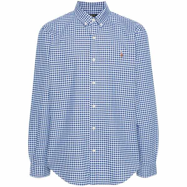 ラルフローレン メンズ シャツ トップス Polo-pony-embroidery checked shirt Blue