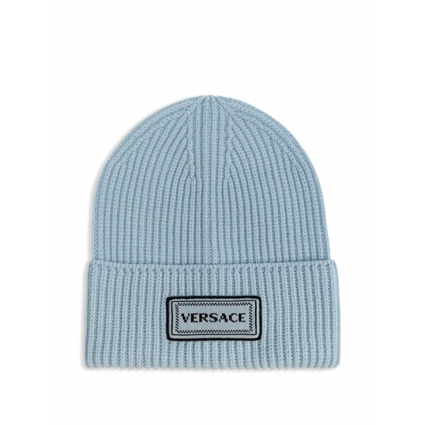 ヴェルサーチ レディース かぶり笠 添え物 Logo-patch beanie Blue