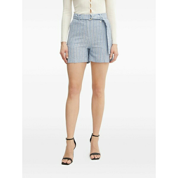 フラコミーナ レディース カジュアルパンツ ボトムス Striped belted shorts Blue|asty
