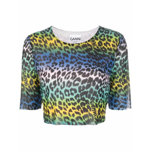 ガニー レディース Tシャツ トップス Leopard-print crop t-shirt Green｜asty