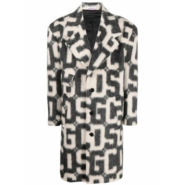 ジーシーディーエス メンズ コート アウター Monogram-print single-breasted coat Black