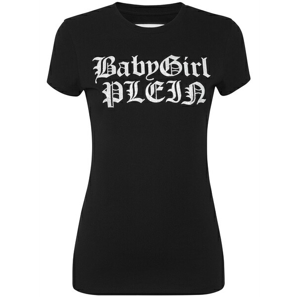 フィリッププレイン レディース Tシャツ トップス Logo-embellished t-shirt Black