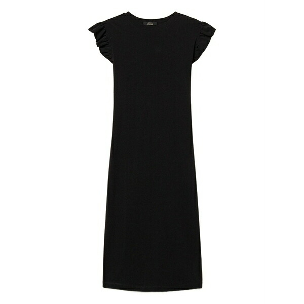 ツインセット レディース ワンピース トップス Ruffled-sleeves midi dress Black｜asty