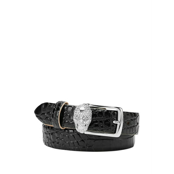 フィリップ飾り気のない レディース 三尺帯 付属物 Skull-embellished-buckle belt  Black