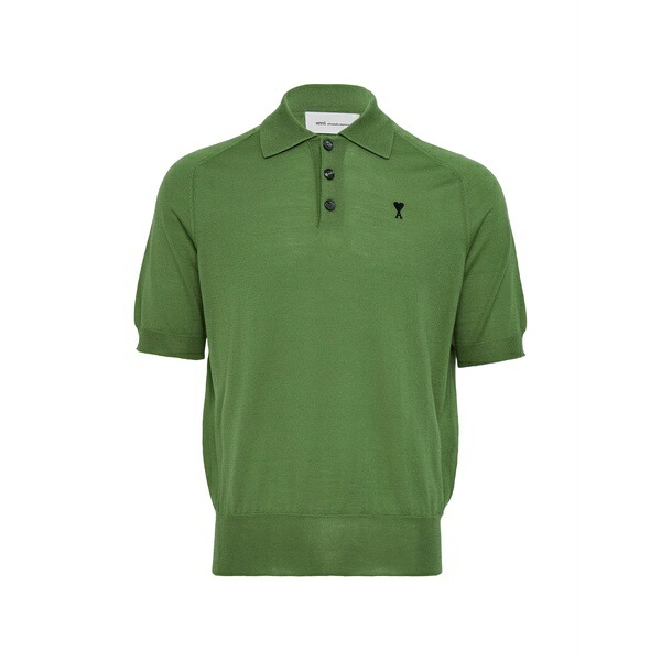 アミ メンズ ポロシャツ トップス Logo-embroidered polo shirt Green|asty
