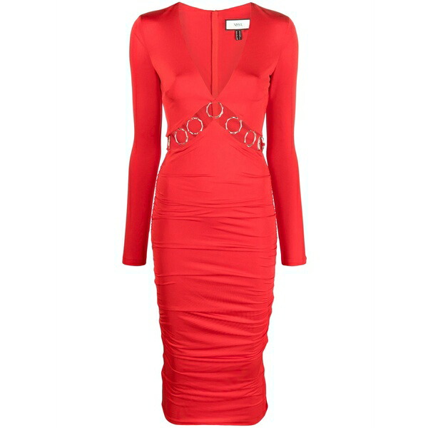 ニッサ レディース ワンピース トップス Cut out-detail midi dress Red｜asty