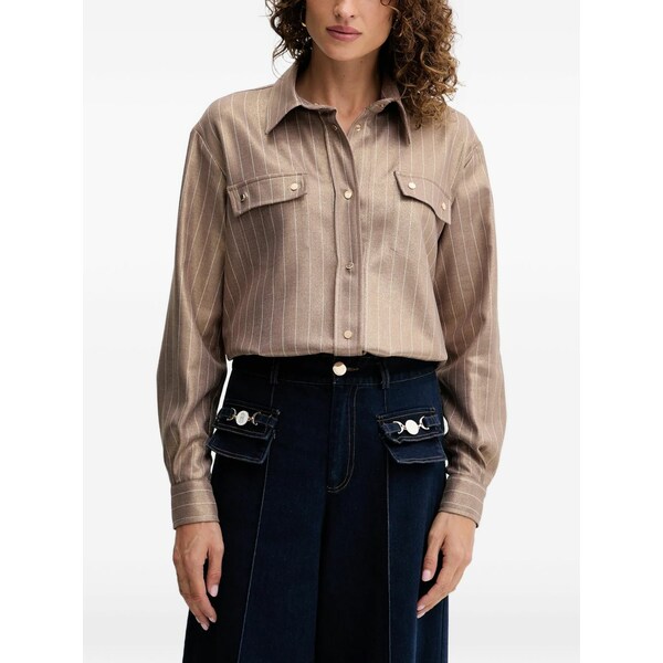 フラコミーナ レディース シャツ トップス Pinstripe-print flap-pocket shirt Brown｜asty