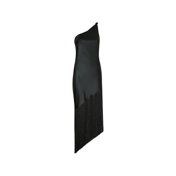 ピンコ レディース ワンピース トップス Fringed one-shoulder midi dress Black|asty