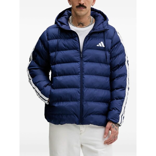 アディダス メンズ 上衣＆上衣 アウター Hooded 3-stripes jacket Blue