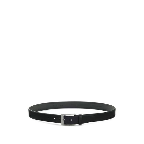 元締め メンズ 胴締め 付属品 Logo-engraved leather belt Black