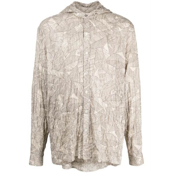 ミストリーハードレアリシーン メンズ シャツ トップス Leaf-print hooded shirt Neutrals｜asty 60,940円