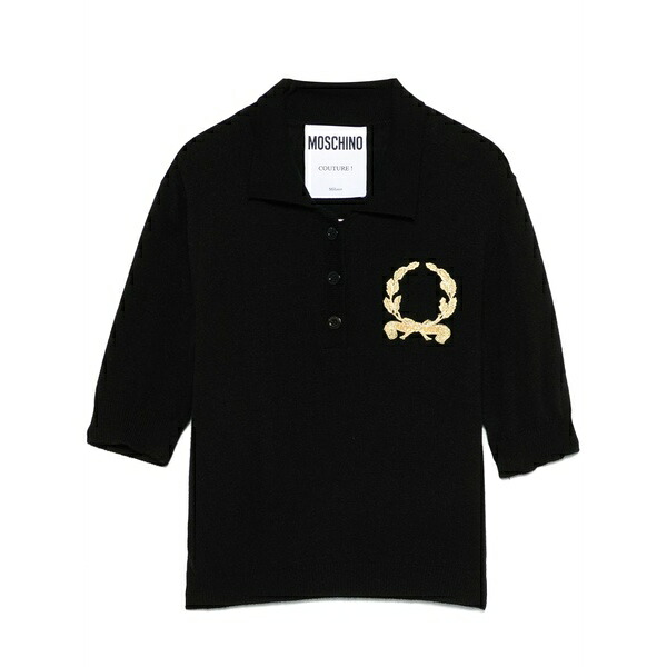 モスキーノ レディース スポーツシャツ トップス Motif-embroidered polo top Black