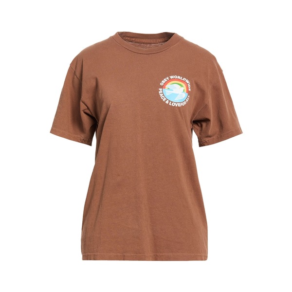 【送料無料】 オベイ レディース Tシャツ トップス T-shirts Brown