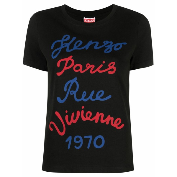 ケンゾー レディース プルオーバー トップス Slogan-print cotton t-shirt Black