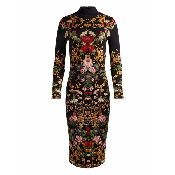 アリス アンド オリビア レディース ワンピース トップス Delora turtleneck floral midi dress Black|asty