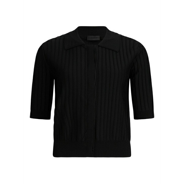 リュージョー レディース ジレー アウター Ribbed polo-collar cardigan Black