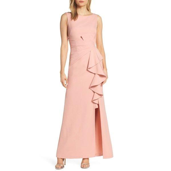 【&即日出荷】 エリザジェイ レディース ワンピース トップス Ruffle Front Gown Blush -｜asty
