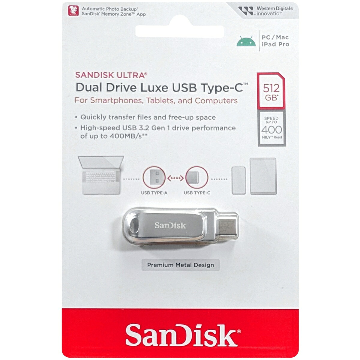 SanDisk サンディスク 並行輸入品 Ultra Dual Drive Luxe USB Type-C シルバー 512GB SDDDC4-512G-G46｜アスビック