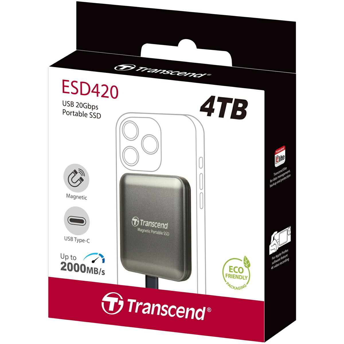 Transcend トランセンドジャパン MagSafe対応 ポータブルSSD ESD420 4TB アイロングレー TS4TESD420C