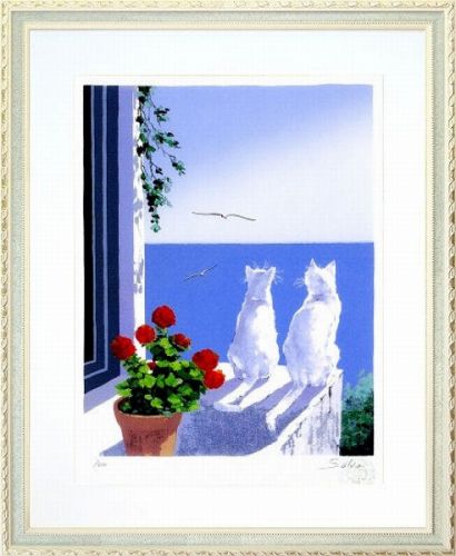 【版画・絵画】サルボ『ロマンチックな猫』ミクストメディア■限定300部・新品★