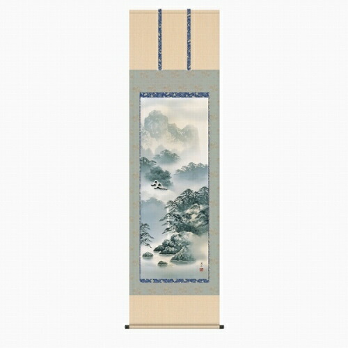 【掛け軸・掛軸】伊藤渓山『紫山憧憬（尺五立）』版画+手彩色■表装済み・新品★ 24,750円