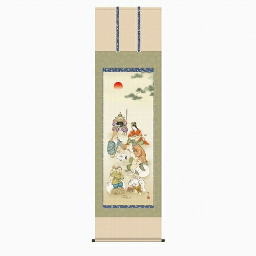 【掛け軸・掛軸】鵜飼雄平『七福神（尺五立）』版画+手彩色■表装済み・新品★｜アート明日香