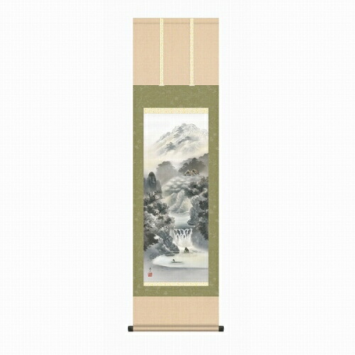 【掛け軸・掛軸】伊藤渓山『幽山蒼流（尺三立）』版画+手彩色■表装済み・新品★