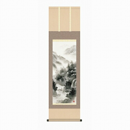 【掛け軸・掛軸】中山雪邨『山河憧憬（尺三立）』版画+手彩色■表装済み・新品★ 14,080円