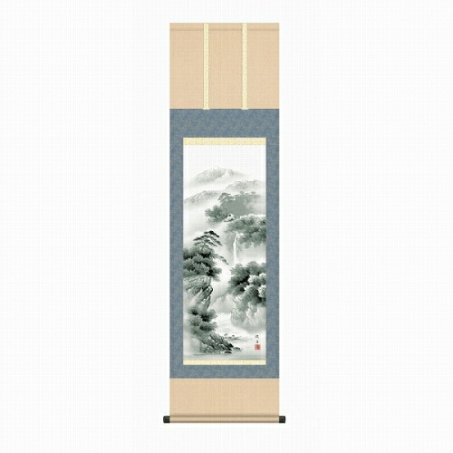 【掛け軸・掛軸】長江桂舟『蒼山憧憬（尺三立）』版画+手彩色■表装済み・新品★