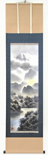 【掛け軸・掛軸】鈴村秀山『富士麗浄（尺三立）』版画＋手彩色■表装済み・新品★｜アート明日香