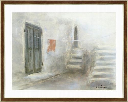 【絵画】Galerie Verlag『赤い洗濯物のある風景』複製画■新品★