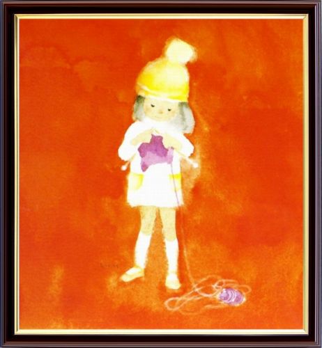 【絵画】いわさきちひろ『毛糸を編む少女』複製画■新品★