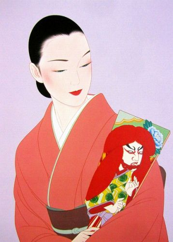 鶴田一郎『羽子板を持てる女性』複製画□新品☆ アート・美術品・骨董