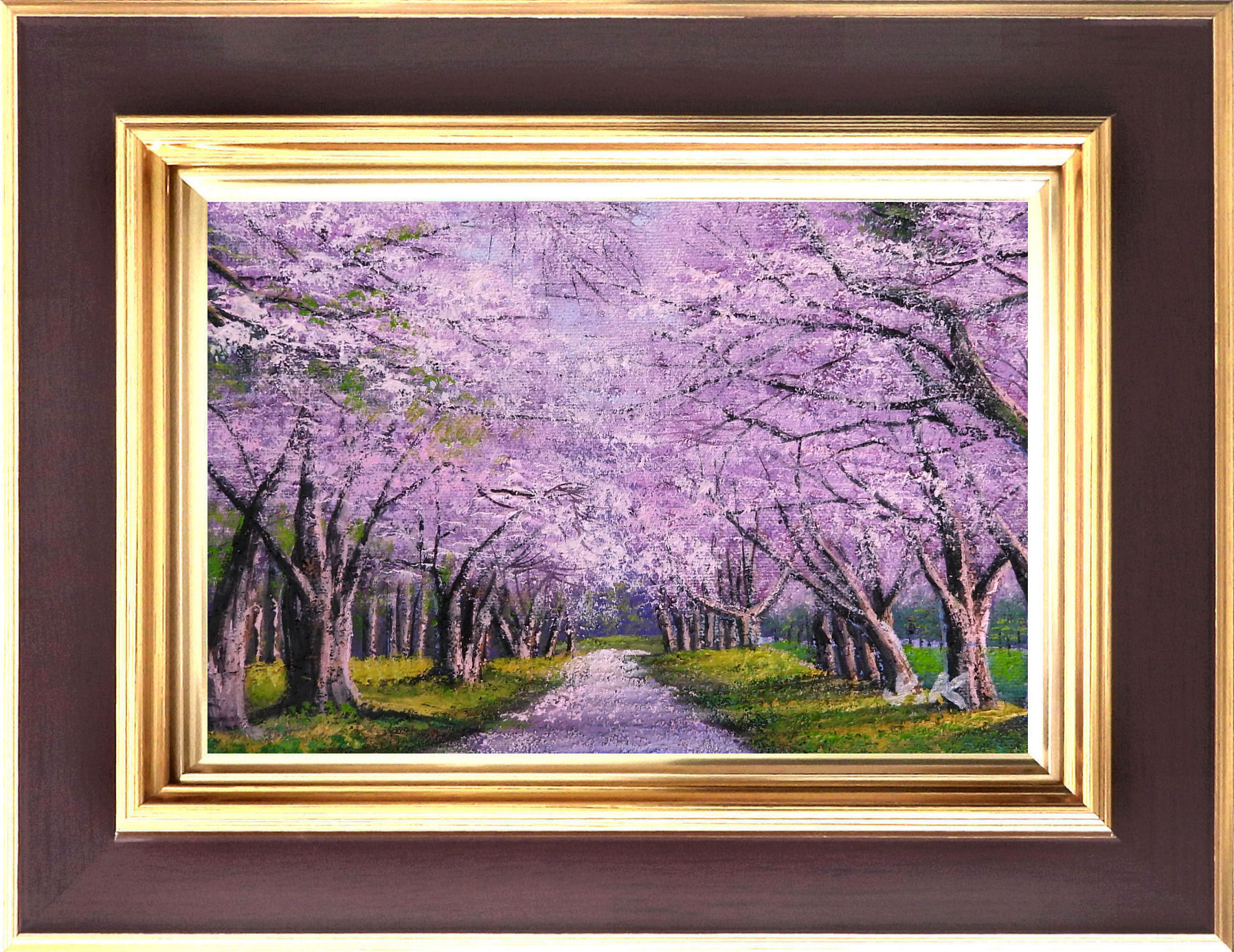 油絵 肉筆 木村由記夫『二十間道路の桜（SM号）』油彩画 額縁付 絵画 風景画